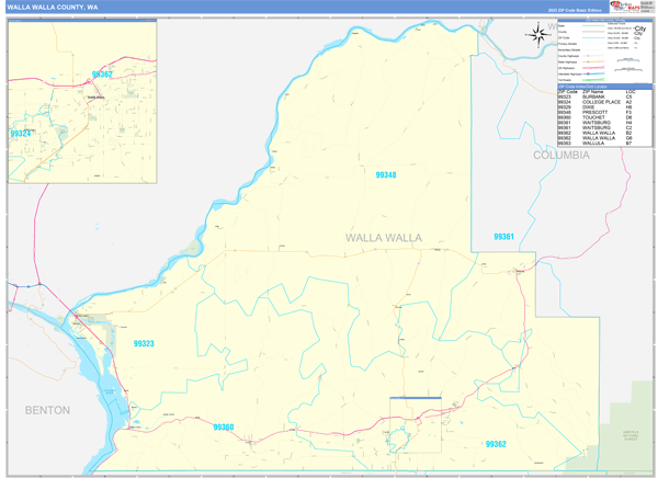 Walla Walla County, WA Wall Map Basic Style